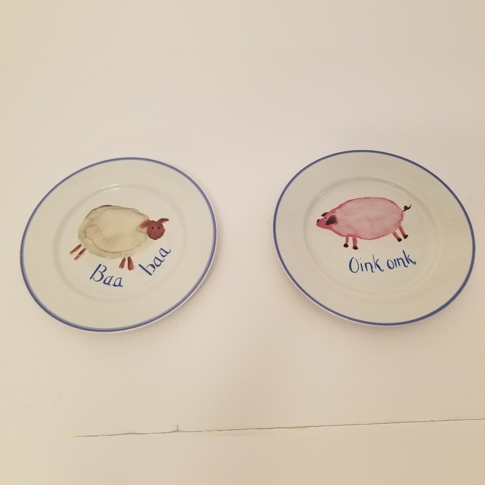 Set of 2 The Animal Farm Porcelain Collection Plates Rosanna Italy
